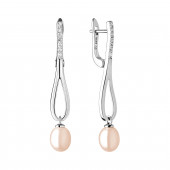 Cercei argint lungi cu perle naturale roz piersica si cristale cu tortita DiAmanti SK21234EL_P-G